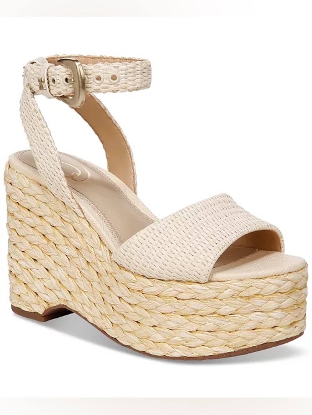 Sam Edelman April Ankle-Strap Raffia Wedge Sandals - Size 9